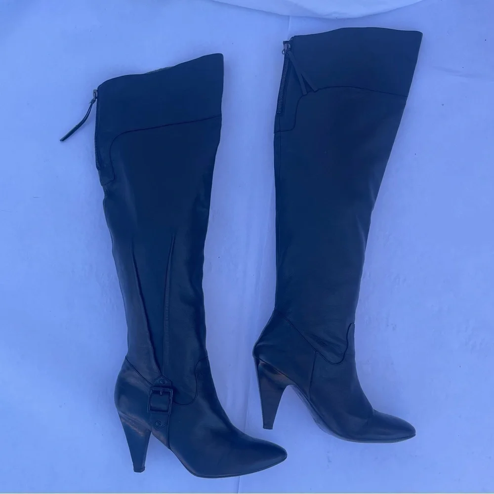 GUESS Black Genuine Leather Over The Knee Heeled Boots size 8.5
